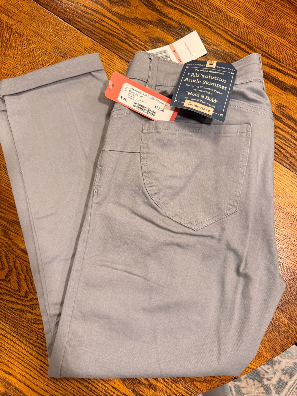 Democracy Ab solutions Ankle Pants in Light Gray with Black Waistband